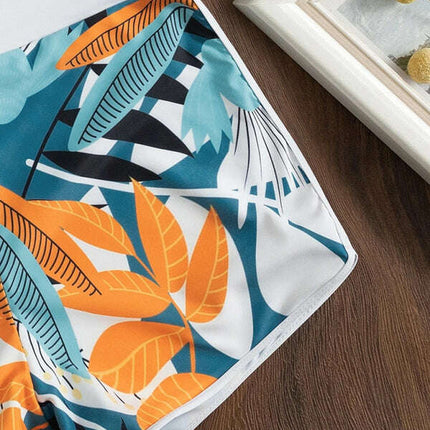 Swimsuit Women's Split High Waist Boxer Ties Printed Solid Color Stitching Bikini