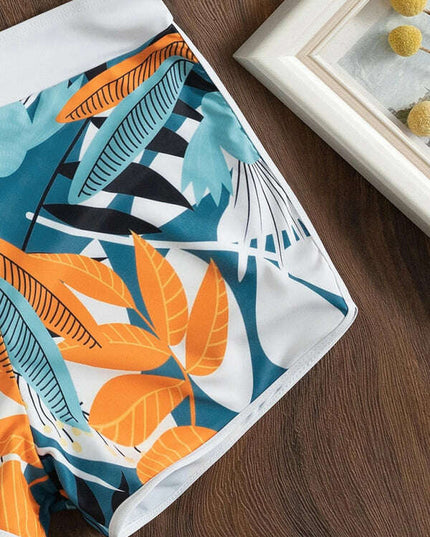 Swimsuit Women's Split High Waist Boxer Ties Printed Solid Color Stitching Bikini