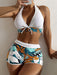 Swimsuit Women's Split High Waist Boxer Ties Printed Solid Color Stitching Bikini