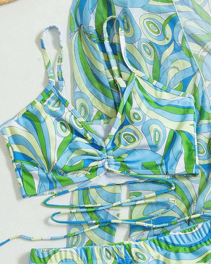 Split three-piece high waist long-sleeved ins blouse drawstring bikini