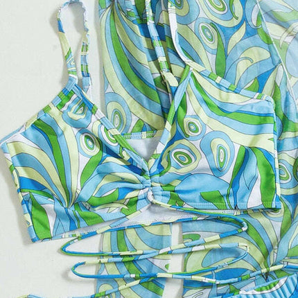 Split three-piece high waist long-sleeved ins blouse drawstring bikini