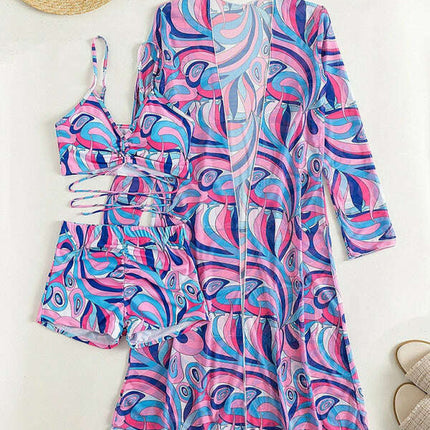 Split three-piece high waist long-sleeved ins blouse drawstring bikini