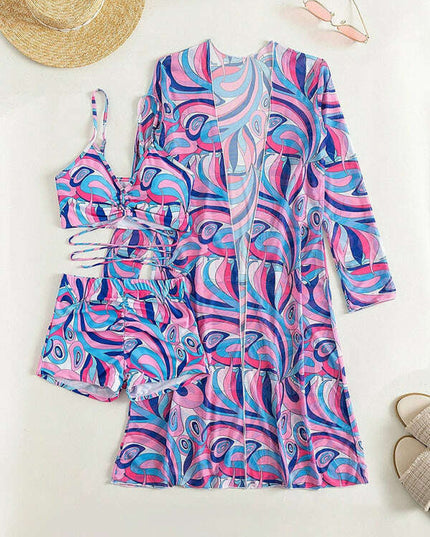 Split three-piece high waist long-sleeved ins blouse drawstring bikini