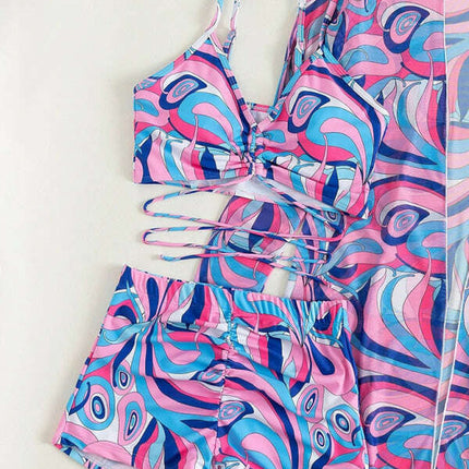 Split three-piece high waist long-sleeved ins blouse drawstring bikini