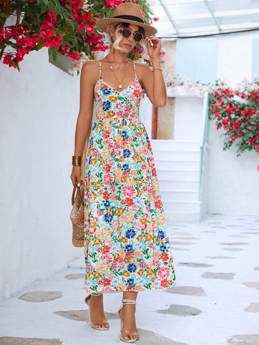 Feminine Floral Slip Dress with Backless Design - Elegant Women's Fashion Choice