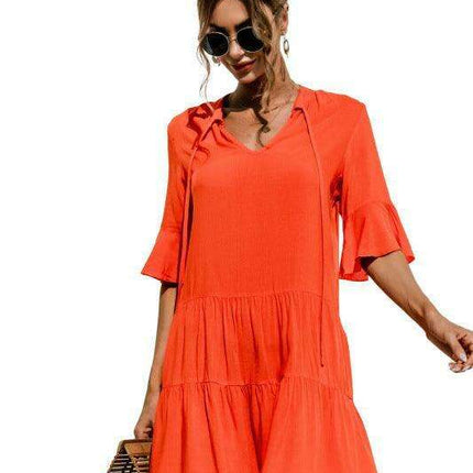 Enchanting Floral V-Neck Maxi Dress with Elegant Trumpet Sleeves and Delightful Cake Accents