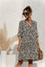 Floral Print V-Neck Trumpet Sleeve Dress with Cake Style Detail