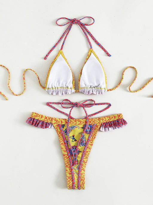 Stylish Ethnic Halter Bikini Set with Exotic Print