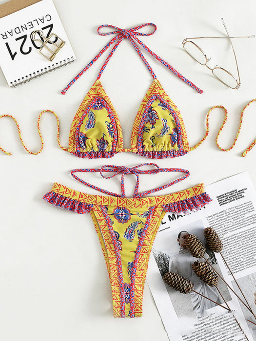 Exotic Print Halter Bikini Set - Trendy Ethnic Swimwear