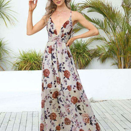 Elegant Boho V-Neck Maxi Dress with Stylish Suspender Straps