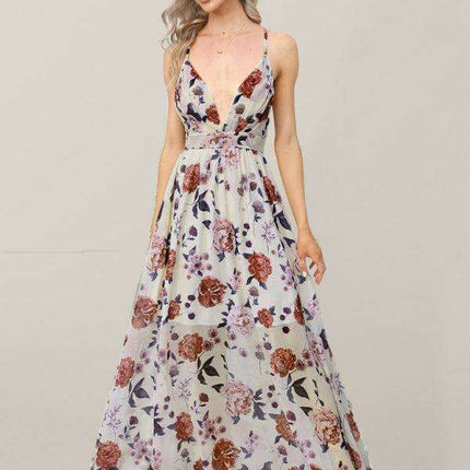 Elegant Boho V-Neck Maxi Dress with Stylish Suspender Straps