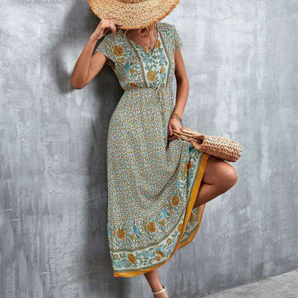 Bohemian Charm Women's V-Neck Maxi Dress