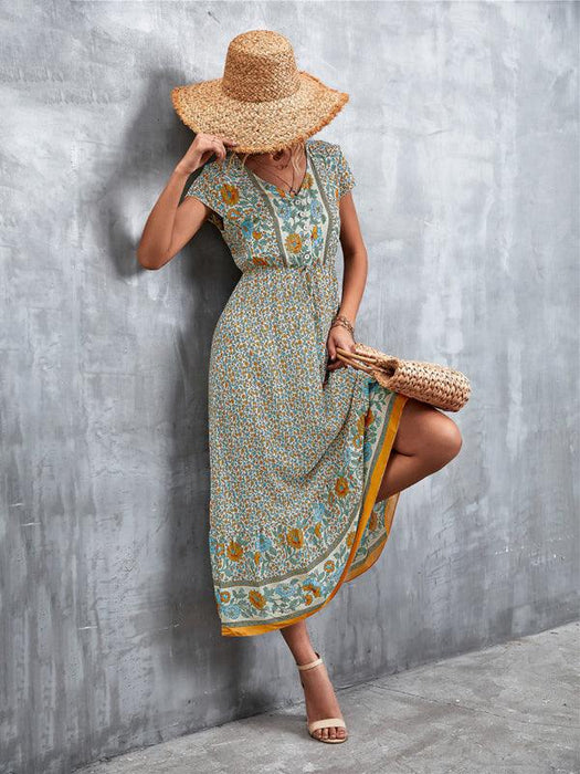 Boho Chic Women's V-Neck Bohemian Maxi Dress