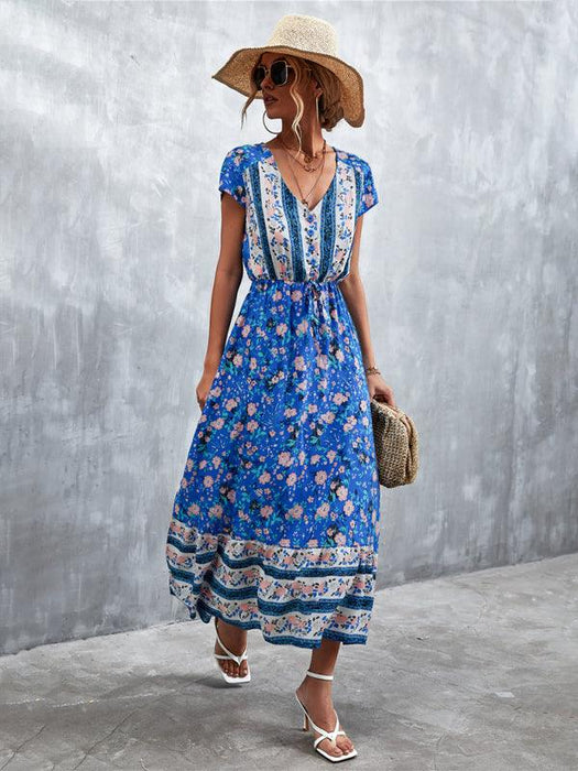 Boho Chic Women's V-Neck Bohemian Maxi Dress