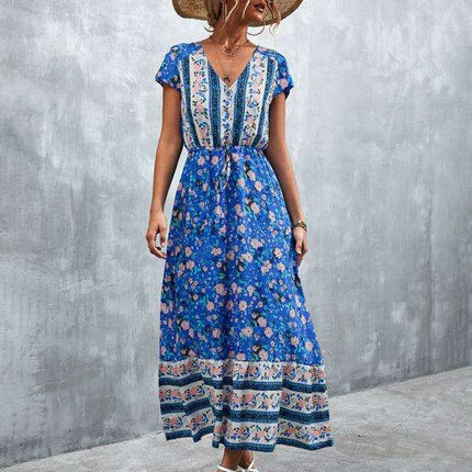 Bohemian Charm Women's V-Neck Maxi Dress