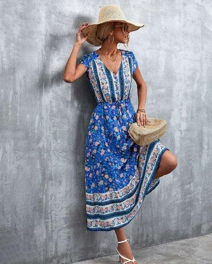 Bohemian Charm Women's V-Neck Maxi Dress