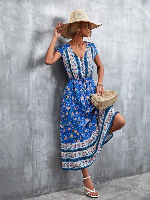 Boho Chic Women's V-Neck Bohemian Maxi Dress