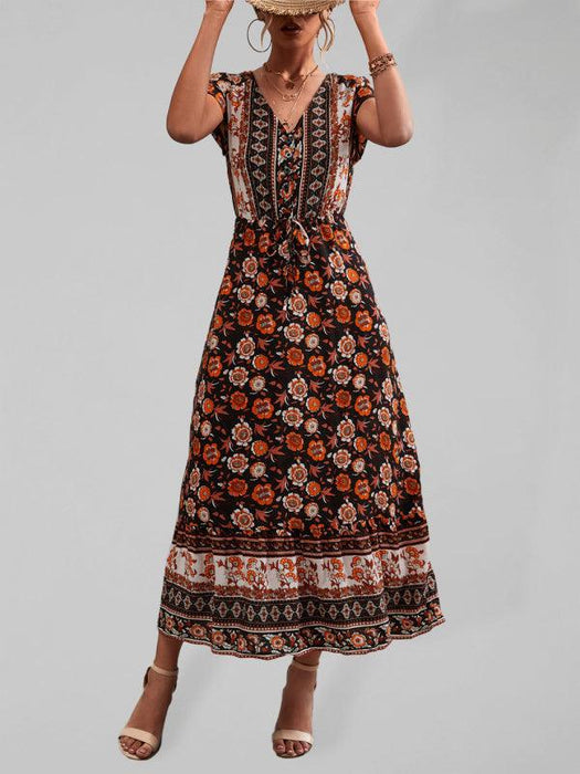 Boho Chic Women's V-Neck Bohemian Maxi Dress