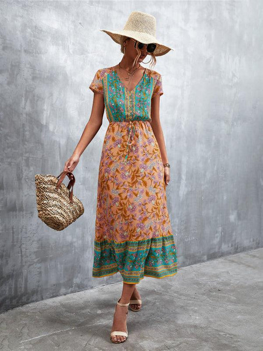 Boho Chic Women's V-Neck Bohemian Maxi Dress