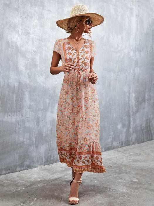 Boho Chic Women's V-Neck Bohemian Maxi Dress