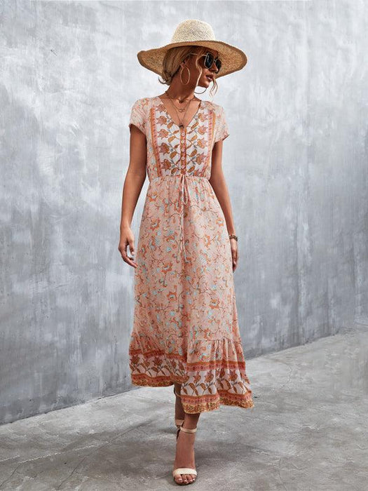 Boho Chic Women's V-Neck Bohemian Maxi Dress