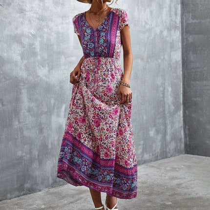 Bohemian Charm Women's V-Neck Maxi Dress
