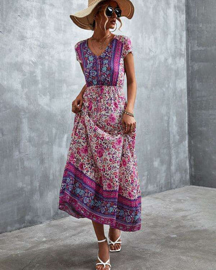 Bohemian Charm Women's V-Neck Maxi Dress