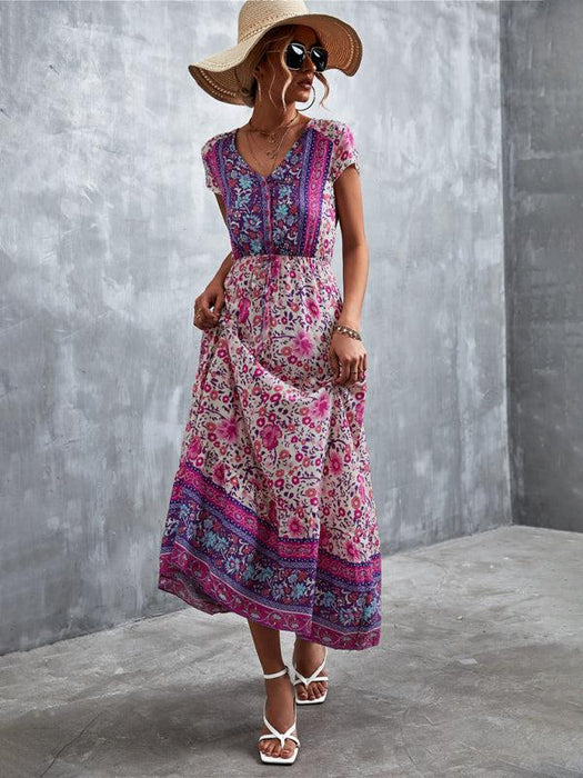 Boho Chic Women's V-Neck Bohemian Maxi Dress