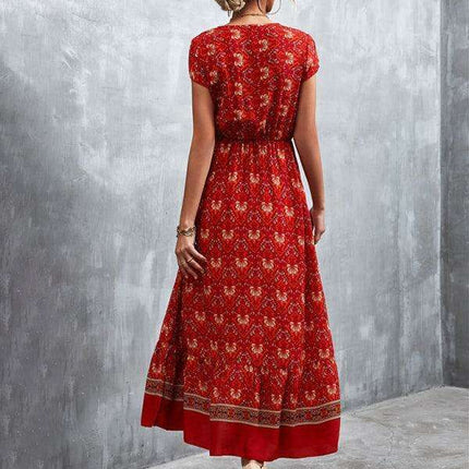 Bohemian Charm Women's V-Neck Maxi Dress
