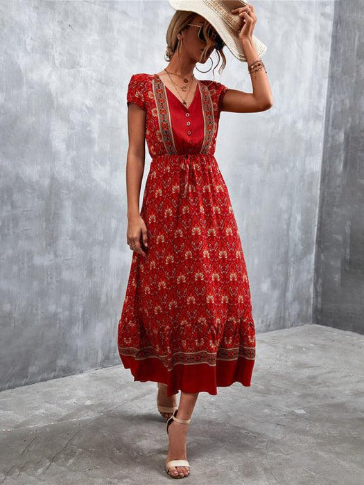 Boho Chic Women's V-Neck Bohemian Maxi Dress