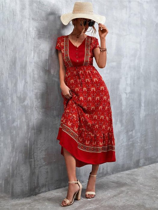 Bohemian Charm Women's V-Neck Maxi Dress