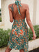 Floral Bohemian Chic Backless Halter Dress with Floral Print