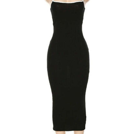 Women's Contrasting color suspender sexy open back slim dress