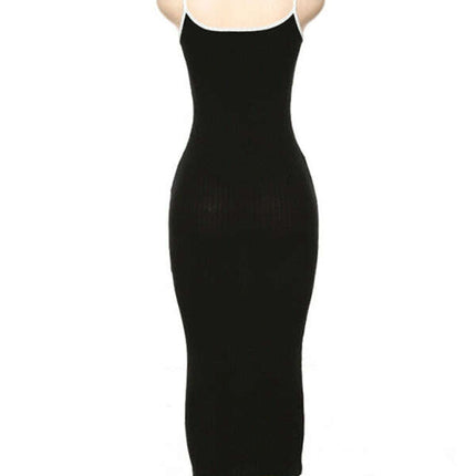 Women's Contrasting color suspender sexy open back slim dress