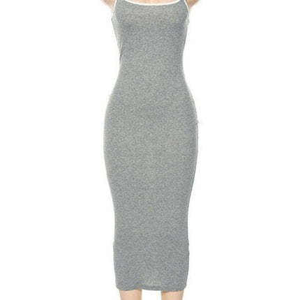 Women's Contrasting color suspender sexy open back slim dress