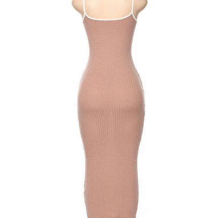 Women's Contrasting color suspender sexy open back slim dress