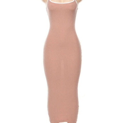 Women's Contrasting color suspender sexy open back slim dress