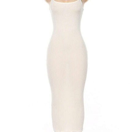 Women's Contrasting color suspender sexy open back slim dress