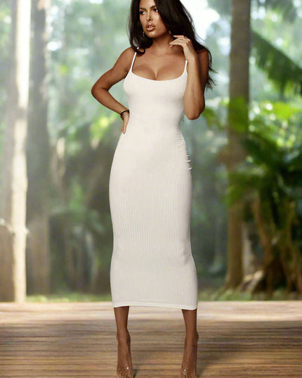 Women's Contrasting color suspender sexy open back slim dress