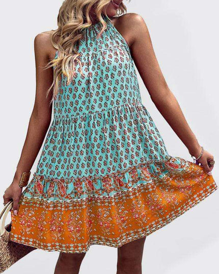 Boho Chic Halterneck Summer Dress in Vibrant Paisley Print