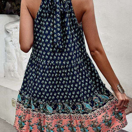 Boho Chic Halterneck Summer Dress in Vibrant Paisley Print
