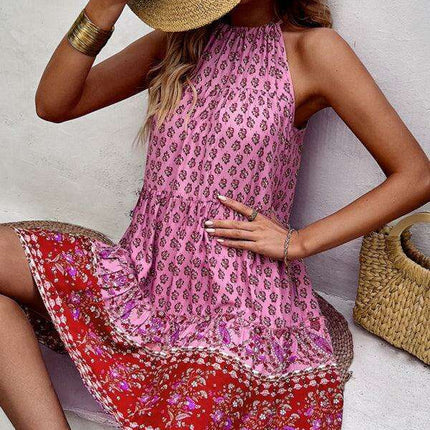 Boho Chic Halterneck Summer Dress in Vibrant Paisley Print