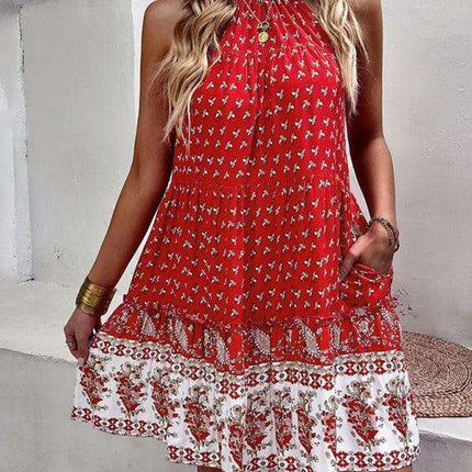 Boho Chic Halterneck Summer Dress in Vibrant Paisley Print