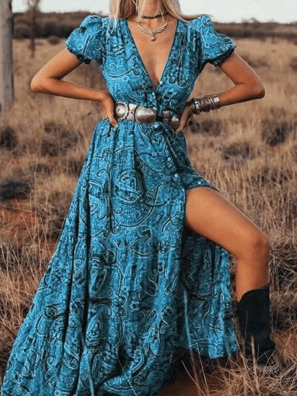 Bohemian Paisley V-Neck Summer Dress for Women - Lightweight and Breezy Design