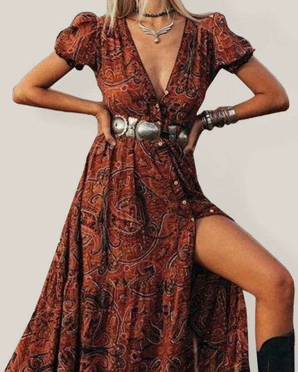 Bohemian Paisley V-Neck Summer Dress for Women - Lightweight and Breezy Design