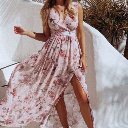 Tropical Blossom Sleeveless Maxi Dress for Exotic Escapes