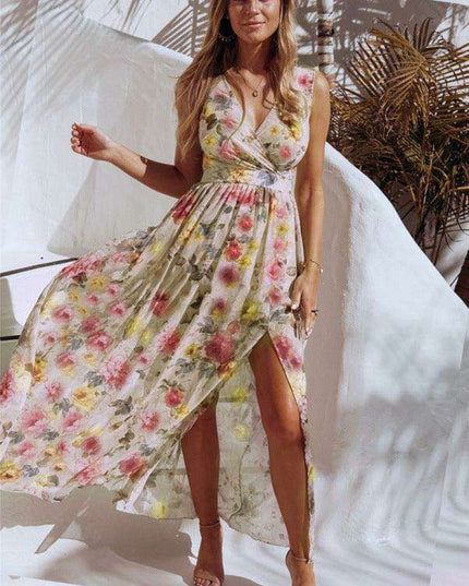 Tropical Blossom Sleeveless Maxi Dress for Exotic Escapes