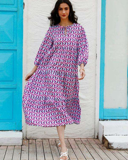 Geometric Print Puff Sleeve Dress - Stylish Women's Essential for City and Getaway Adventures