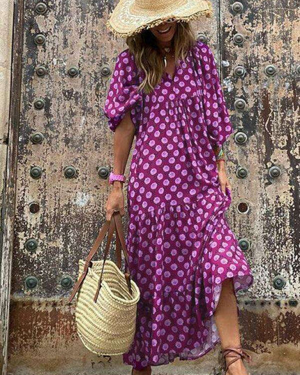Geometric Print Puff Sleeve Dress - Stylish Women's Essential for City and Getaway Adventures