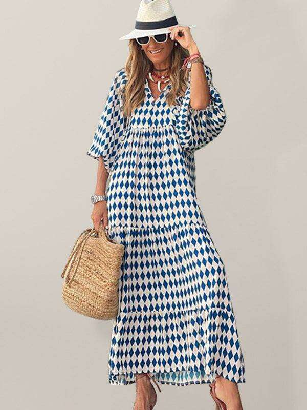 Geometric Print Puff Sleeve Dress - Stylish Women's Essential for City and Getaway Adventures